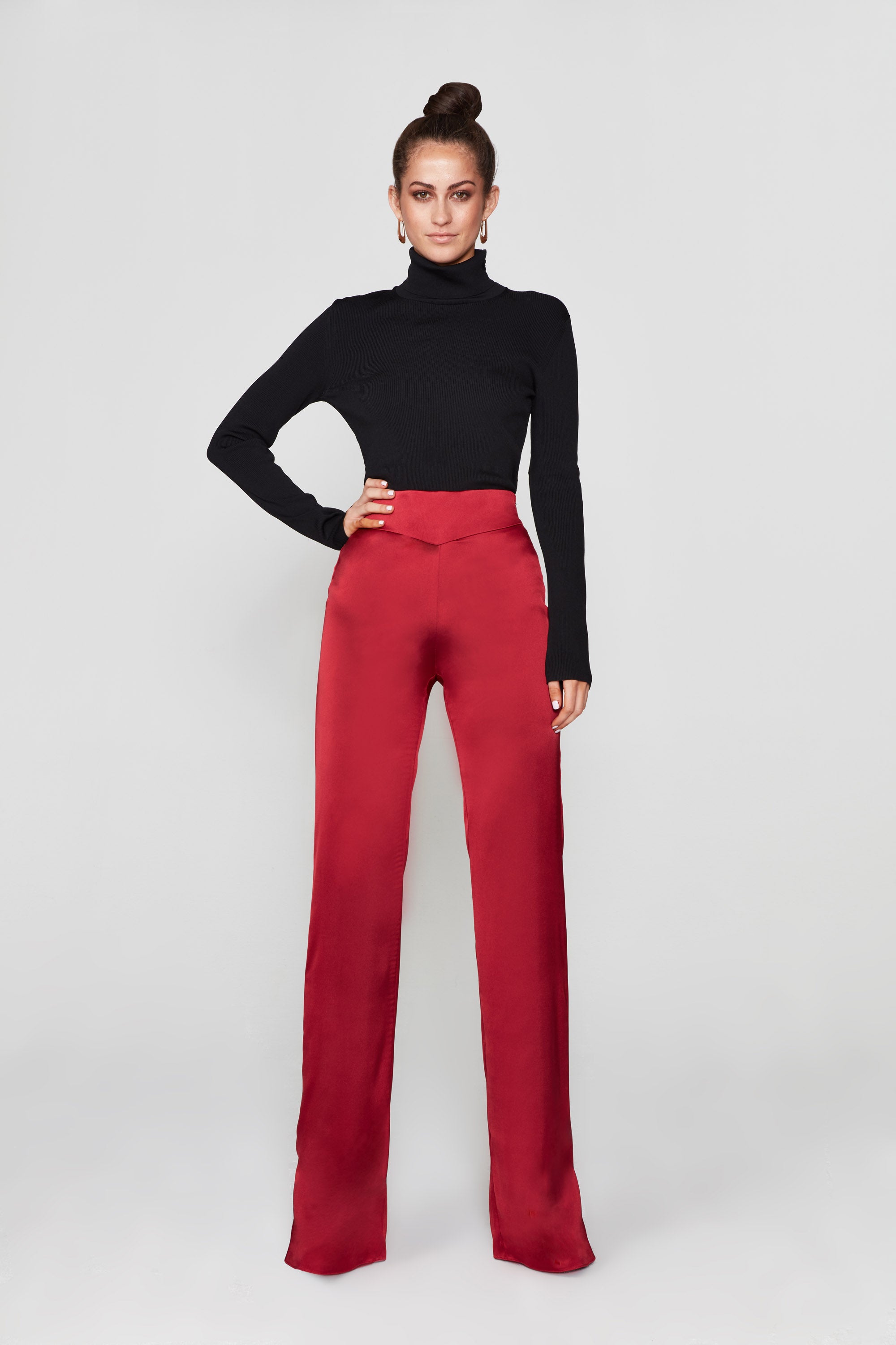 Red High Waisted Straight Leg Pants